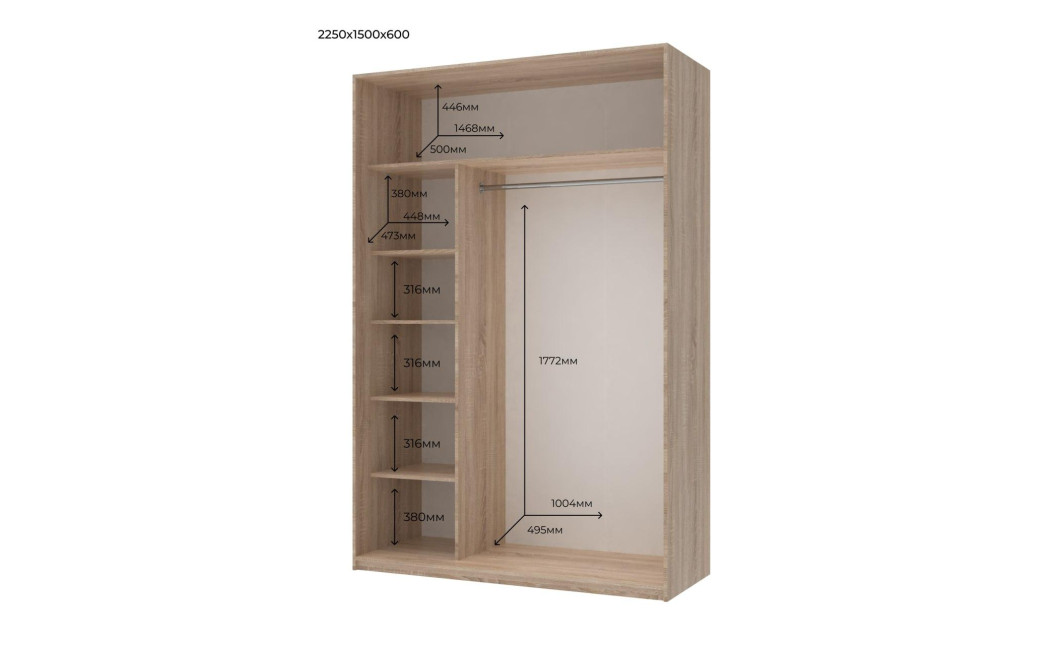 Tolóajtós gardróbszekrény Doros City light Sonoma tölgy 2 tükör 150х60х225 (44900073)