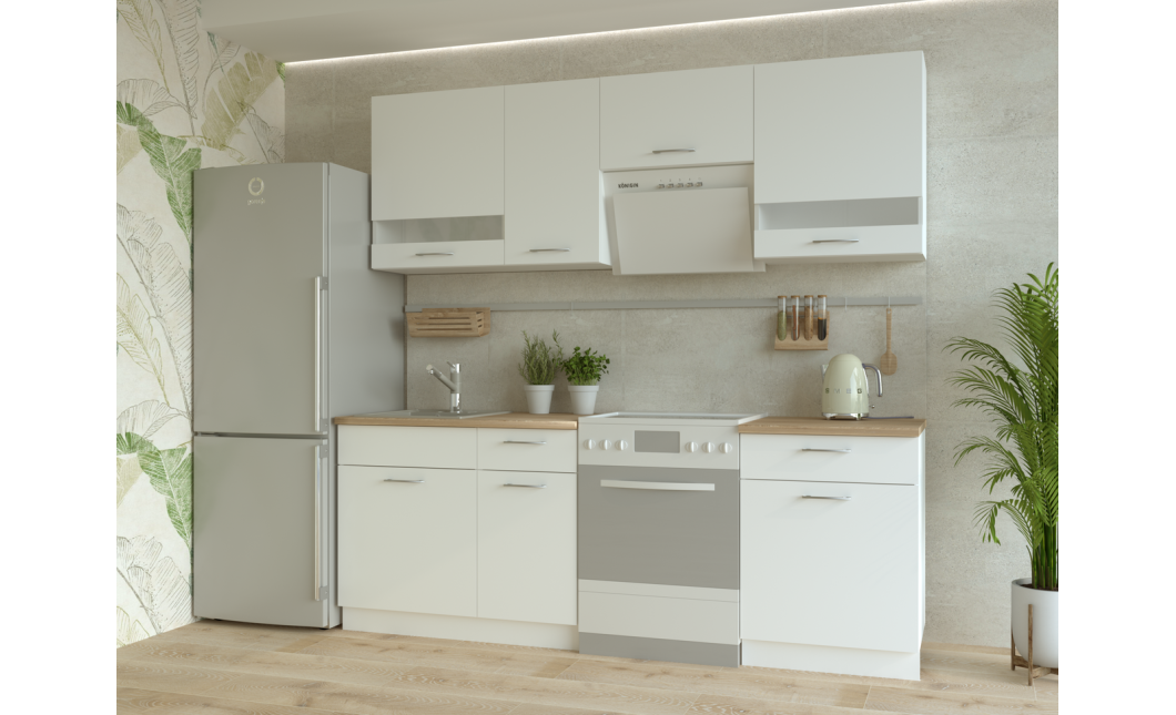 Leia Konyha Doros Fehér / Sonoma tölgy / Üveg betét 220x60x250 (80359337)