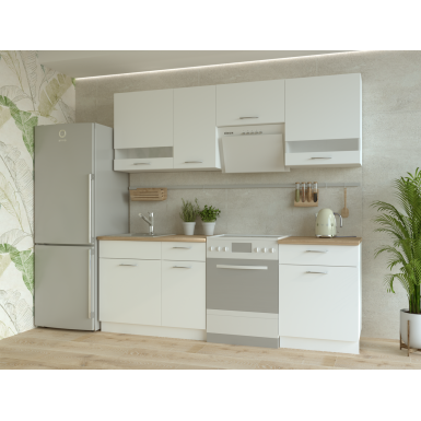 Leia Konyha Doros Fehér / Sonoma tölgy / Üveg betét 220x60x250 (80359337)