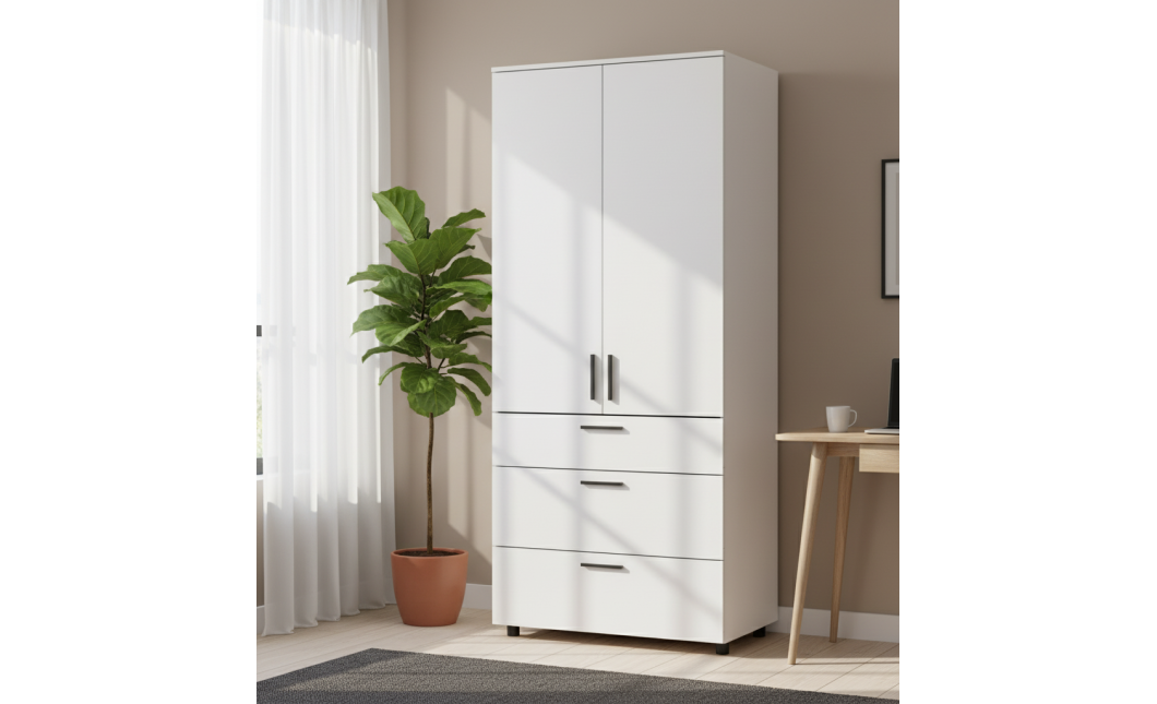 Nyílóajtós gardrobszekrény Doros Thorn Fehér 2 ajtó/3 fiók vállfás 90x51,6x200 (44900437)