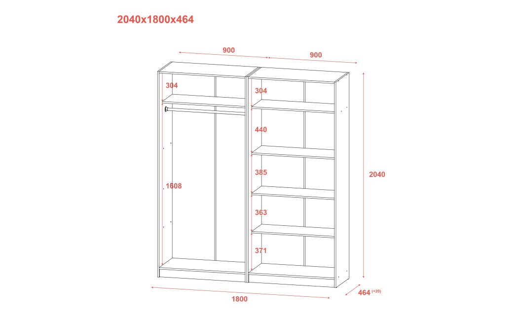 Gardróbszekrény szett Doros Promo polcokkal Kasmír 2+2 bútorlap 180x48x204 (44900290)