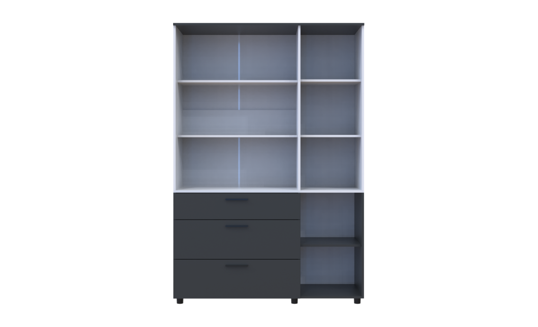 Nyílóajtós gardrobszekrény Doros Thorn Antracit/Fehér 3 ajtó/3 fiók polcokkal 135x51,6x200 (44900518)