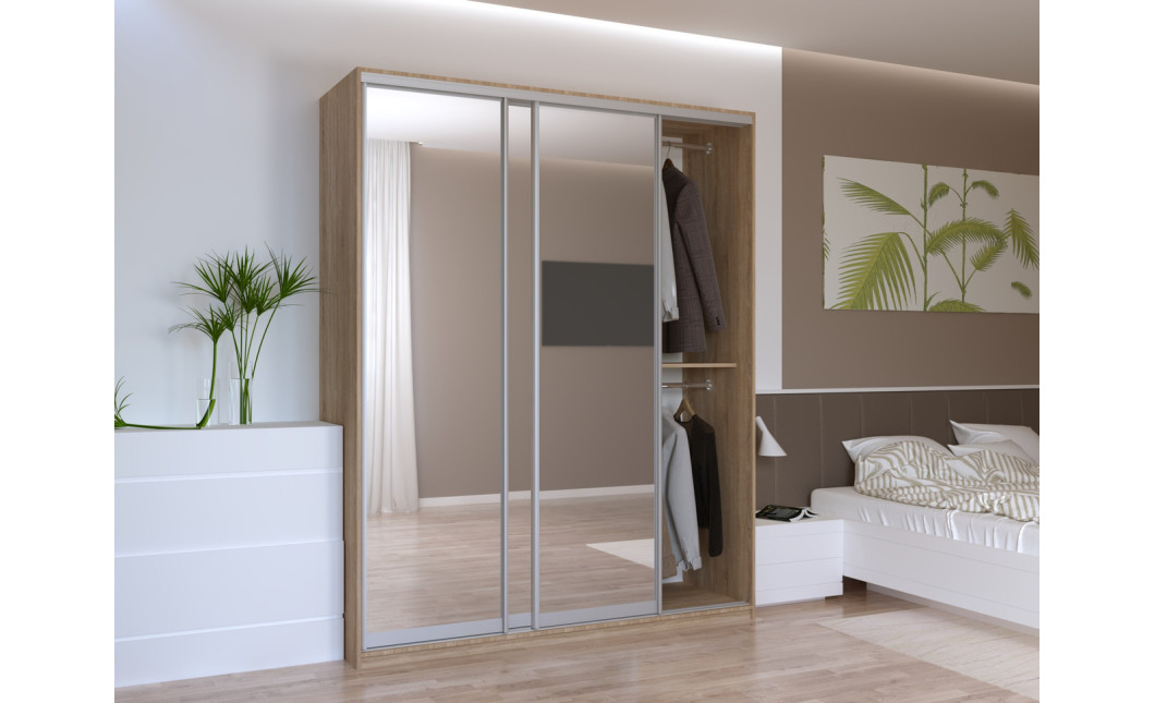 Tolóajtós gardróbszekrény Doros City light Sonoma tölgy 3 tükör 180х60х225 (42002057)