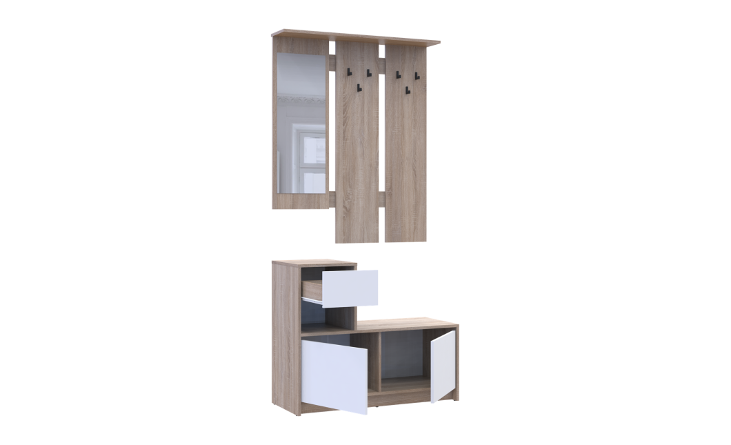 Előszobaszekrény Doros Bella Sonoma tölgy/Fehér 1 Bútorlap / 1 tükör 100х40х210 (44900410)