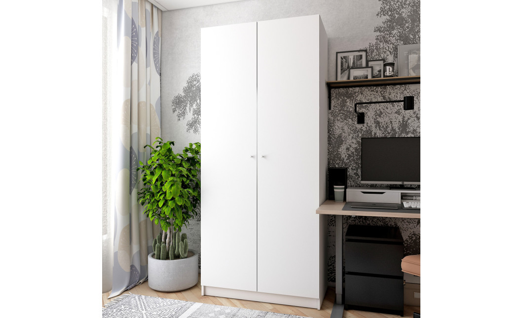 Nyílóajtós gardróbszekrény Doros Promo polcokkal Fehér 2 bútorlap 90x48x204 (42005100)