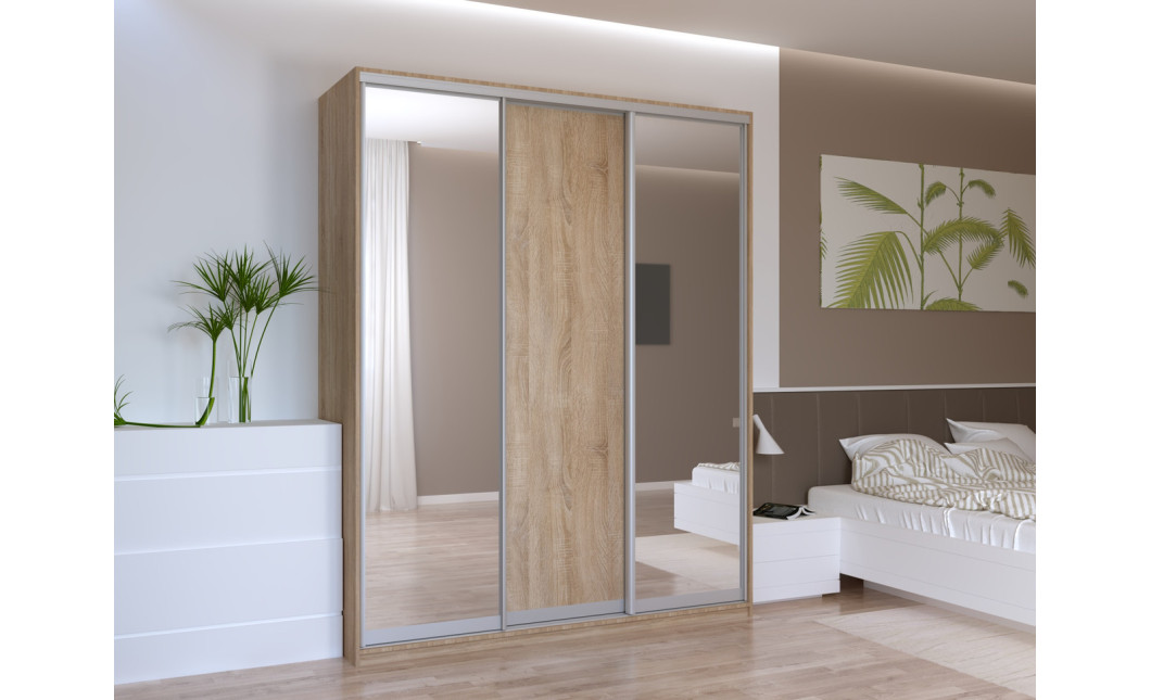 Tolóajtós gardróbszekrény Doros City light Sonoma tölgy 1 bútorlap / 2 tükör 180х60х225 (44900030)