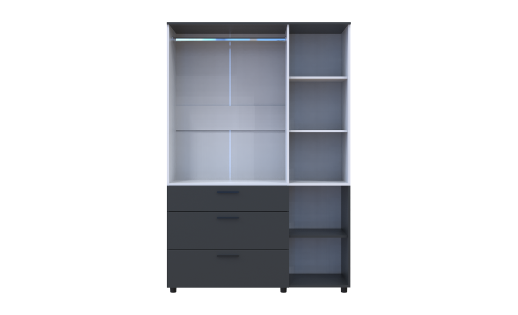 Nyílóajtós gardrobszekrény Doros Thorn Antracit/Fehér 3 ajtó/3 fiók vállfás 135x51,6x200 (44900517)