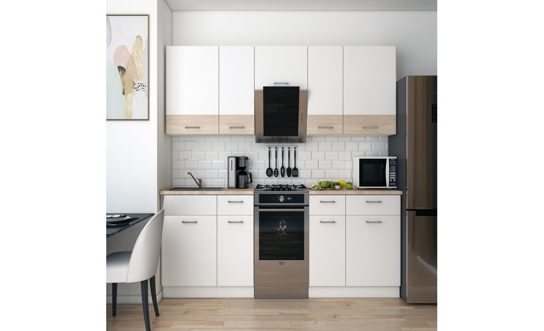 Leia Konyha Doros 2.6 m Fehér/Sonoma tölgy bútorlap 260x60x250 (81000009)