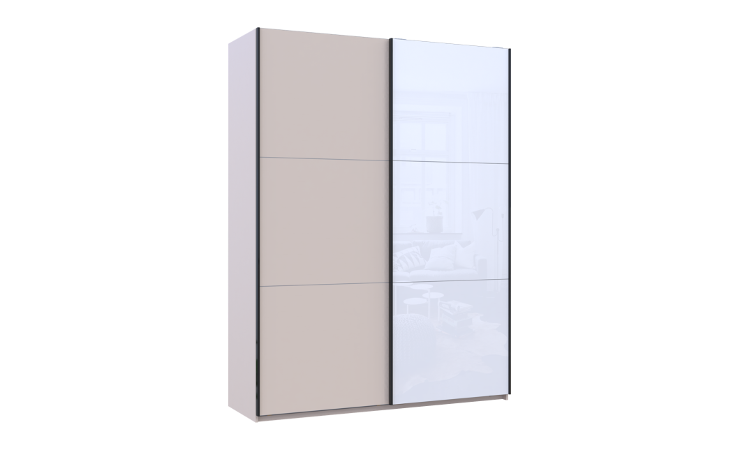 Tolóajtós gardróbszekrény Doros G-Caiser Kasmír / Fehér 1 bútorlap / 1 üveg 3 rész 180x60x240 (42005322)