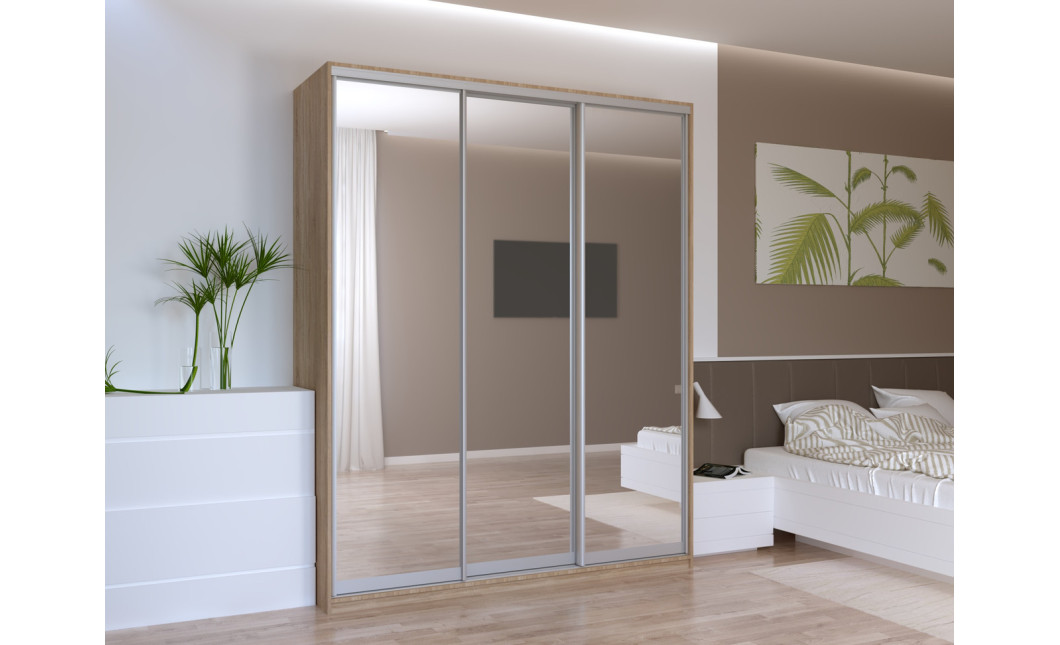 Tolóajtós gardróbszekrény Doros City light Sonoma tölgy 3 tükör 180х60х225 (42002057)