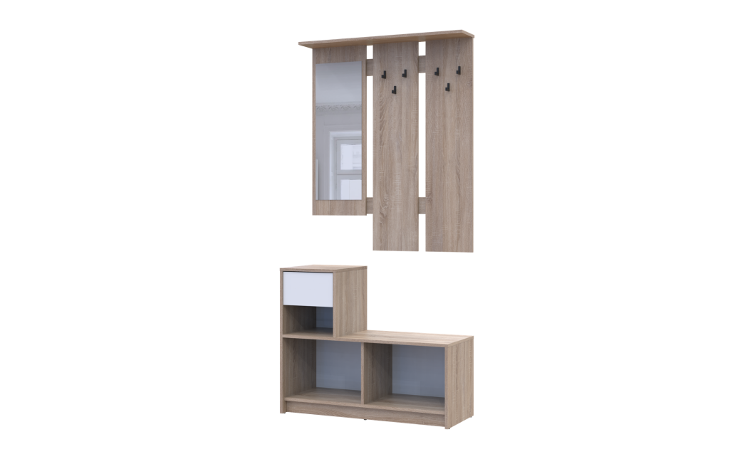 Előszobaszekrény Doros Bella Sonoma tölgy/Fehér 1 Bútorlap / 1 tükör 100х40х210 (44900410)