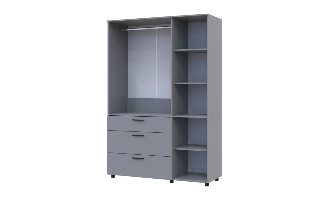 Nyílóajtós gardrobszekrény Doros Thorn Szürke 3 ajtó/3 fiók vállfás 135x51,6x200 (44900489)