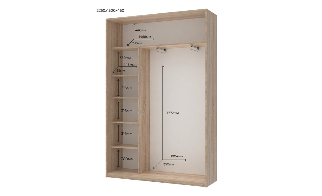 Tolóajtós gardróbszekrény Doros City light Sonoma tölgy 2 tükör 150х45х225 (42002038)