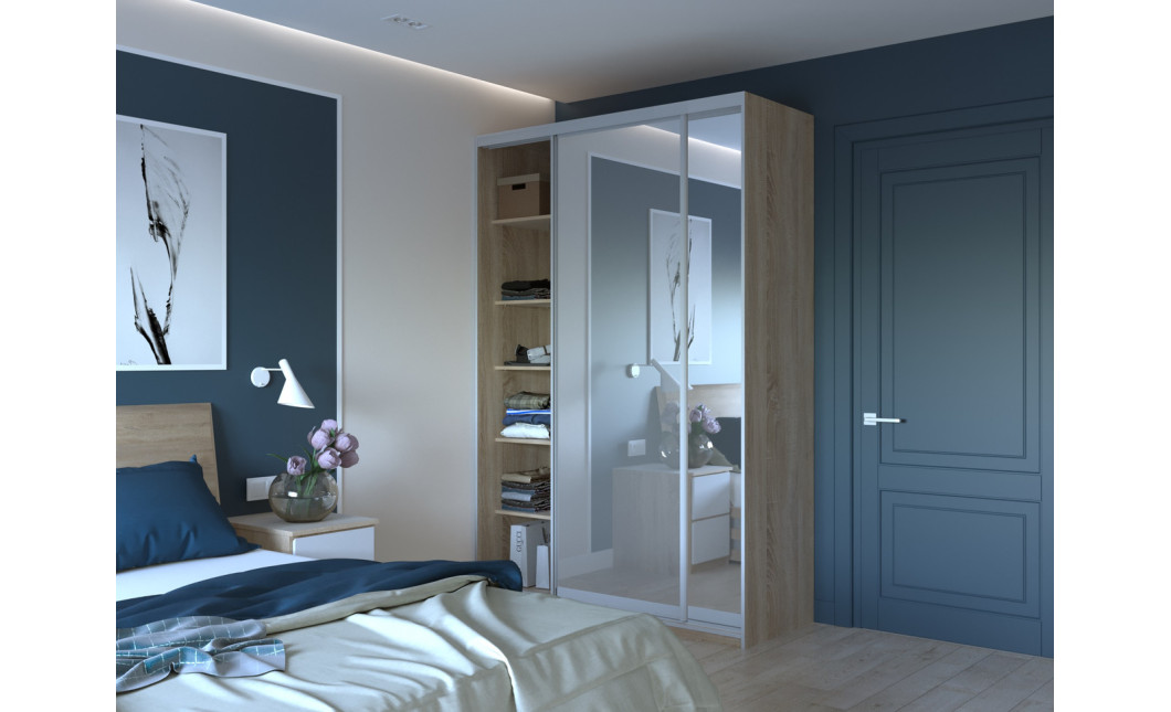 Tolóajtós gardróbszekrény Doros City light Sonoma tölgy 2 tükör 150х60х225 (44900073)