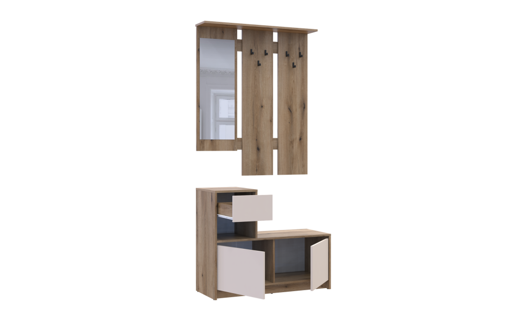 Előszobaszekrény Doros Bella Ewok tölgy/Kasmír 1 Bútorlap / 1 tükör 100х40х210 (44900411)
