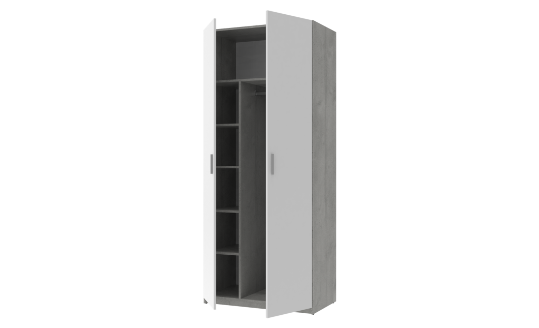 Nyílóajtós gardróbszekrény Doros Ken Beton/Fehér 2 bútorlap 90x52x210 (80737020)