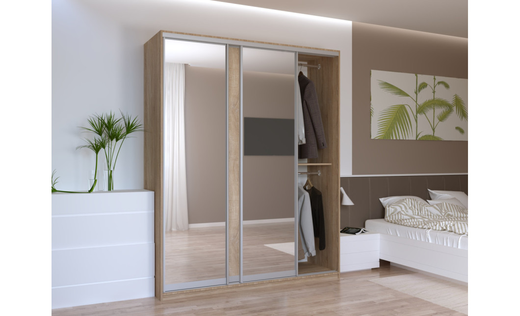 Tolóajtós gardróbszekrény Doros City light Sonoma tölgy 1 bútorlap / 2 tükör 180х60х225 (44900030)