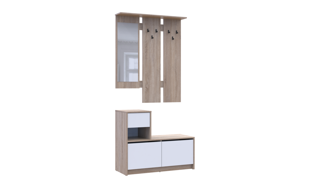 Előszobaszekrény Doros Bella Sonoma tölgy/Fehér 1 Bútorlap / 1 tükör 100х40х210 (44900410)
