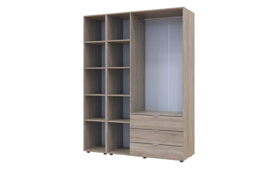 Nyílóajtós gardróbszekrény Doros Gelár Sonoma tölgy 3 bútorlap / Tükör 155x49,5x203,4 (42002159)