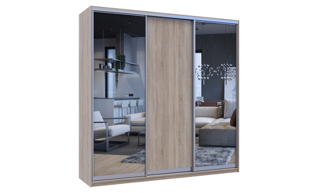 Tolóajtós gardróbszekrény Doros City light Sonoma tölgy 1 bútorlap / 2 tükör 225х60х225 (42002136)