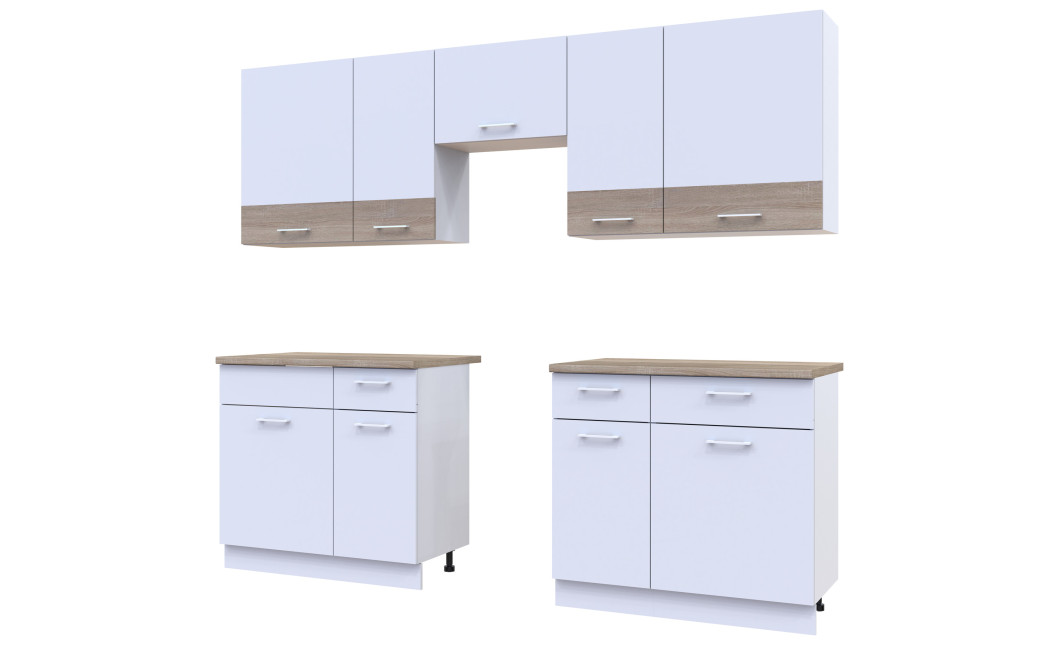 Leia Konyha Doros 2.6 m Fehér/Sonoma tölgy bútorlap 260x60x250 (81000009)