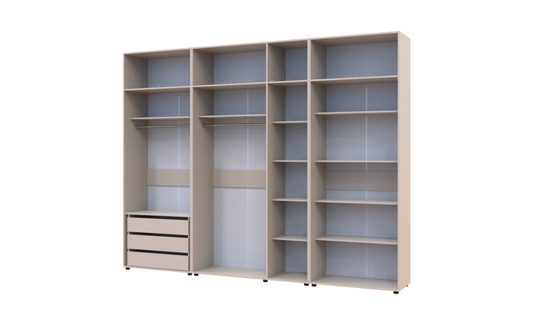Gardróbszekrény fiókokkal, polcokkal és felsőszekrénnyel Doros Kasper Kasmír 2+3+2 ajtó 315x48x245 (42005740)
