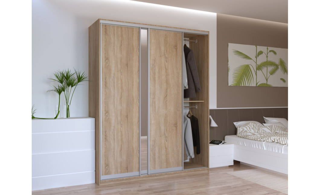 Tolóajtós gardróbszekrény Doros City light Sonoma tölgy 2 bútorlap / 1 tükör 180х60х225 (41070010)