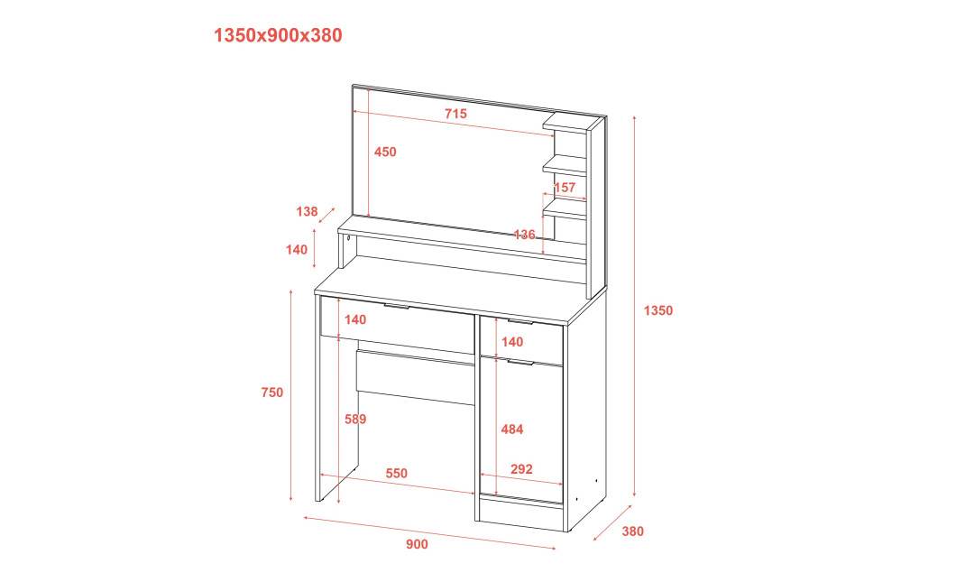 Smink asztal Doros Estelle bútorlap 90 × 38 × 135 (41516035)