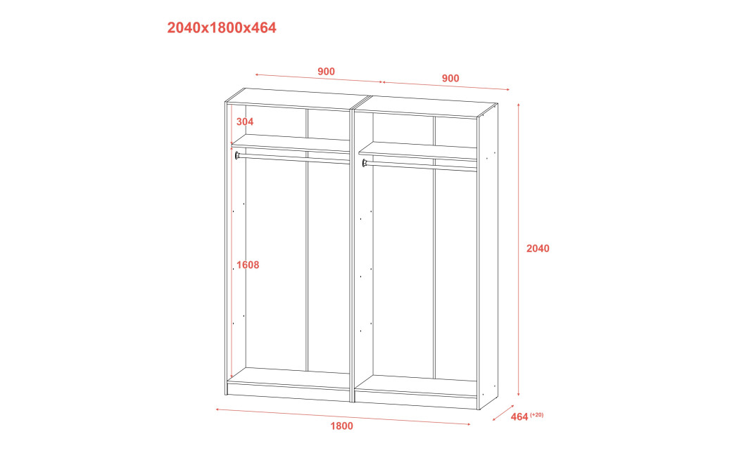 Gardróbszekrény szett Doros Promo Szürke 2+2 ajtós 180х48х204 (80737766)