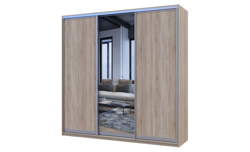 Tolóajtós gardróbszekrény Doros City light Sonoma tölgy 2 bútorlap / 1 tükör 225х60х225 (42002135)