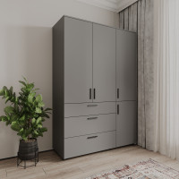 Nyílóajtós gardrobszekrény Doros Thorn Antracit 3 ajtó/3 fiók vállfás 135x51,6x200 (44900493)
