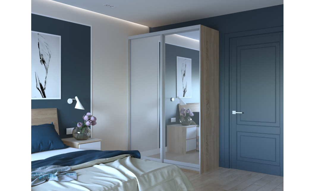 Tolóajtós gardróbszekrény Doros City light Sonoma tölgy 2 tükör 150х60х225 (44900073)