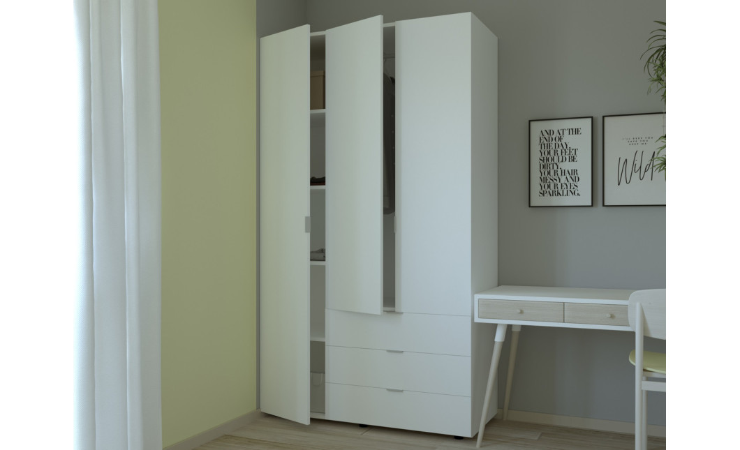 Nyílóajtós gardróbszekrény Doros Gelár Fehér 3 bútorlap 116,2x49,5x203,4 (80397641)