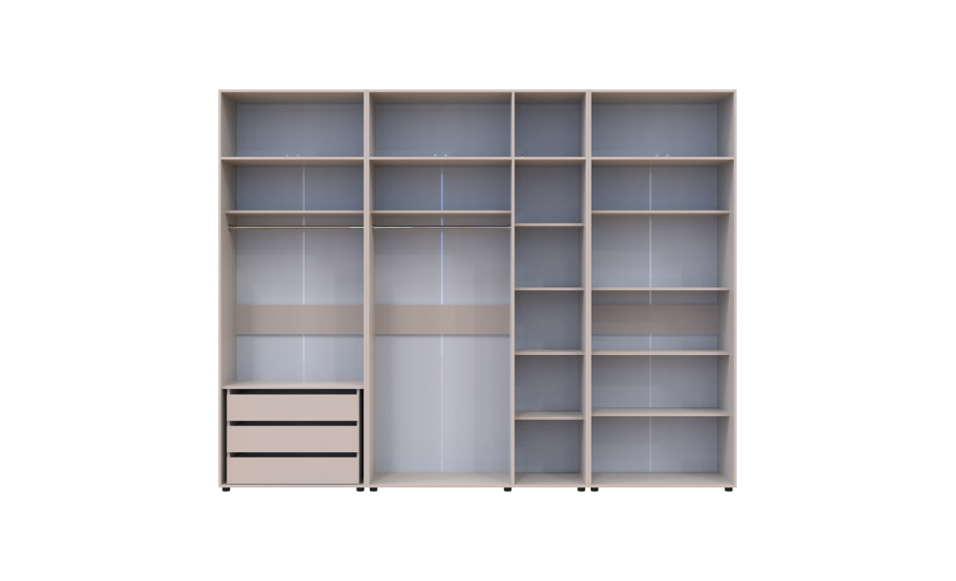 Gardróbszekrény fiókokkal, polcokkal és felsőszekrénnyel Doros Kasper Kasmír 2+3+2 ajtó 315x48x245 (42005740)