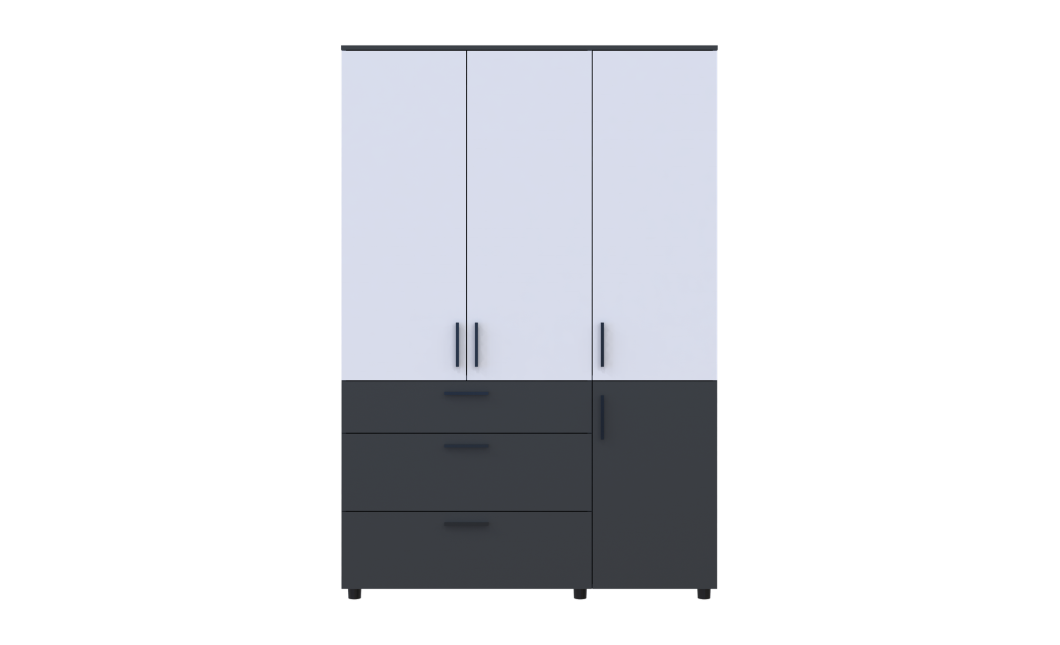Nyílóajtós gardrobszekrény Doros Thorn Antracit/Fehér 3 ajtó/3 fiók polcokkal 135x51,6x200 (44900518)
