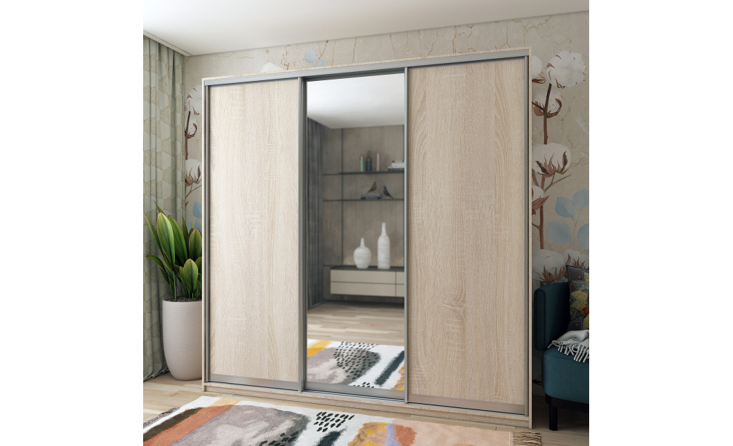 Tolóajtós gardróbszekrény Doros City light Sonoma tölgy 2 bútorlap / 1 tükör 225х60х225 (42002135)