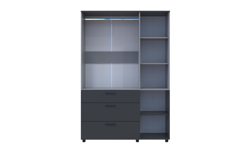 Nyílóajtós gardrobszekrény Doros Thorn Antracit/Szürke 3 ajtó/3 fiók vállfás 135x51,6x200 (44900521)