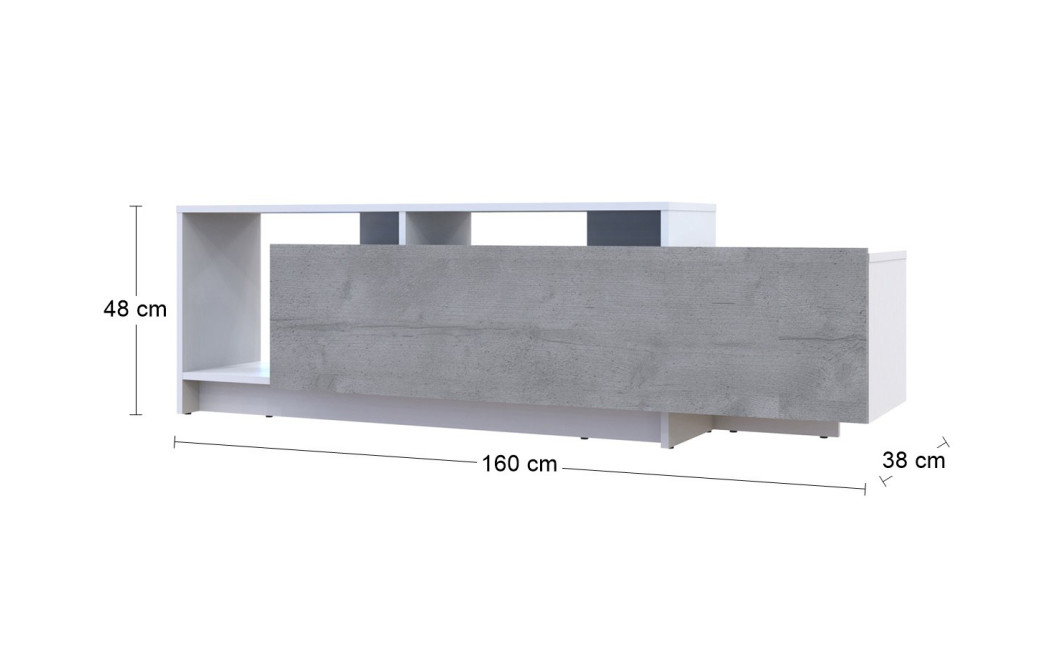 TV-álvány Doros U2 Beton / Fehér bútorlap 160x38x48 (41510090) 