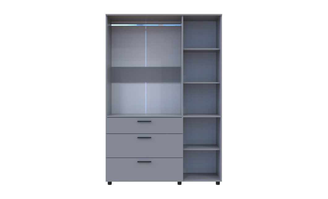 Nyílóajtós gardrobszekrény Doros Thorn Szürke 3 ajtó/3 fiók vállfás 135x51,6x200 (44900489)