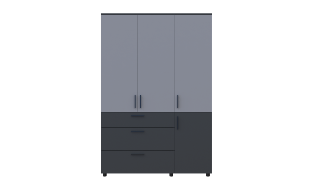 Nyílóajtós gardrobszekrény Doros Thorn Antracit/Szürke 3 ajtó/3 fiók vállfás 135x51,6x200 (44900521)