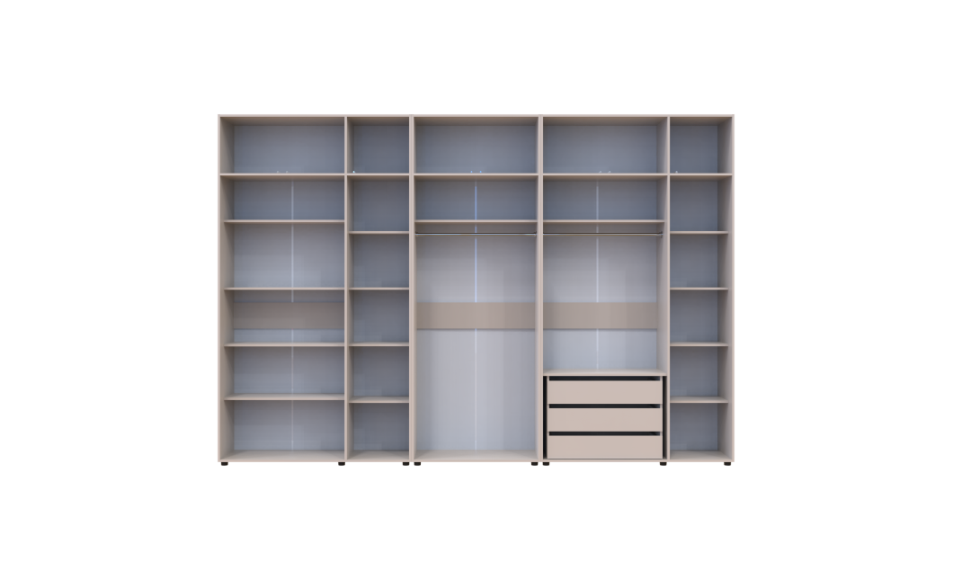 Gardróbszekrény fiókokkal, polcokkal és felsőszekrénnyel Doros Kasper Kasmír 3+2+3 ajtó 360x48x245 (42005744)