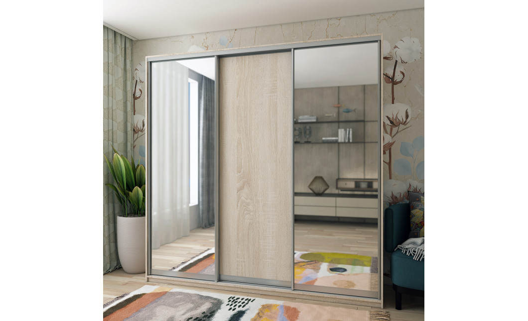 Tolóajtós gardróbszekrény Doros City light Sonoma tölgy 1 bútorlap / 2 tükör 225х60х225 (42002136)