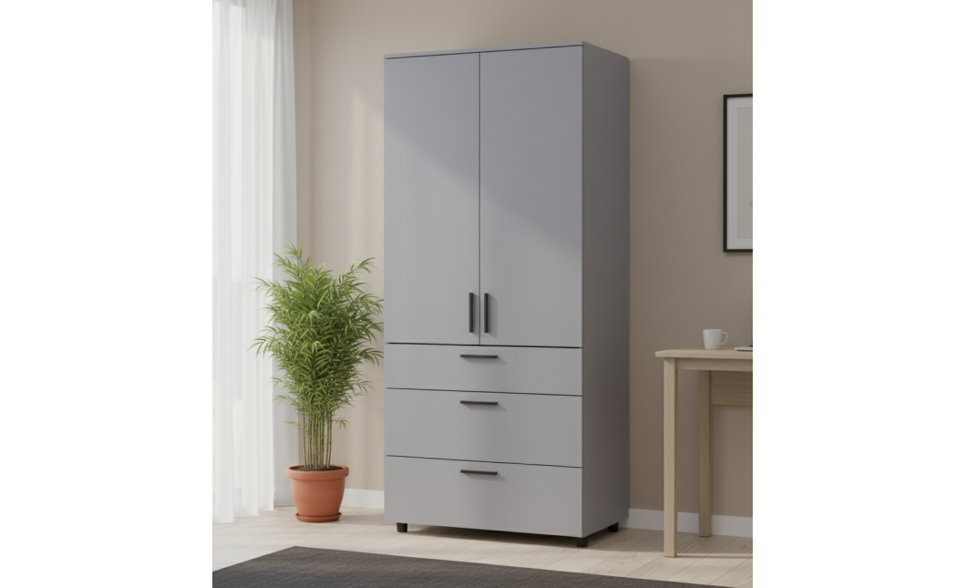 Nyílóajtós gardrobszekrény Doros Thorn Szürke 2 ajtó/3 fiók vállfás 90x51,6x200 (44900441)