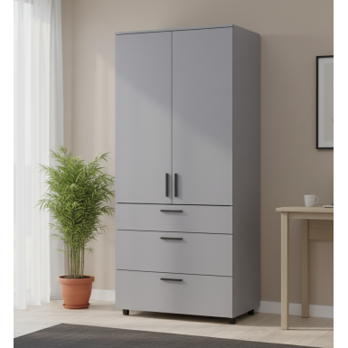 Nyílóajtós gardrobszekrény Doros Thorn Szürke 2 ajtó/3 fiók vállfás 90x51,6x200 (44900441)