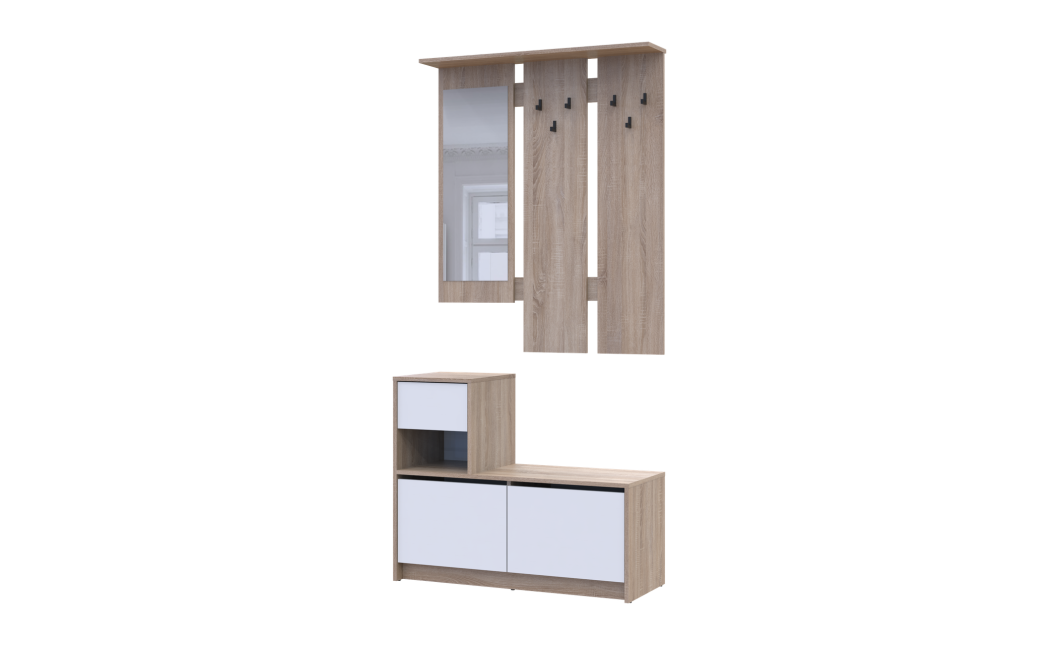 Előszobaszekrény Doros Bella Sonoma tölgy/Fehér 1 Bútorlap / 1 tükör 100х40х210 (44900410)