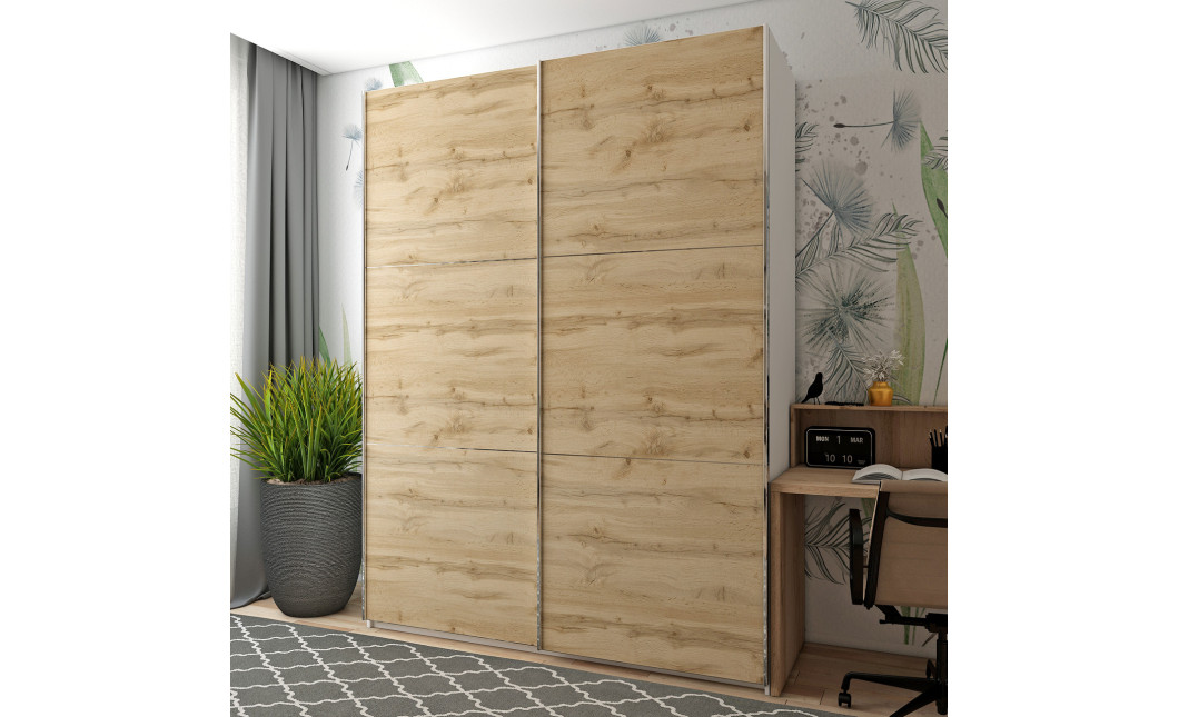 Tolóajtós gardróbszekrény Doros G-Caiser Fehér / Ewok tölgy 2 bútorlap / 3 rész 180x60x240 (42005020)