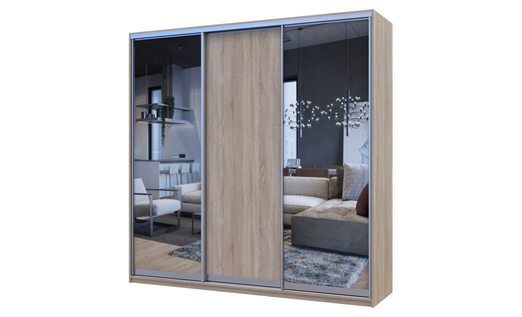 Tolóajtós gardróbszekrény Doros City light Sonoma tölgy 1 bútorlap / 2 tükör 225х60х225 (42002136)