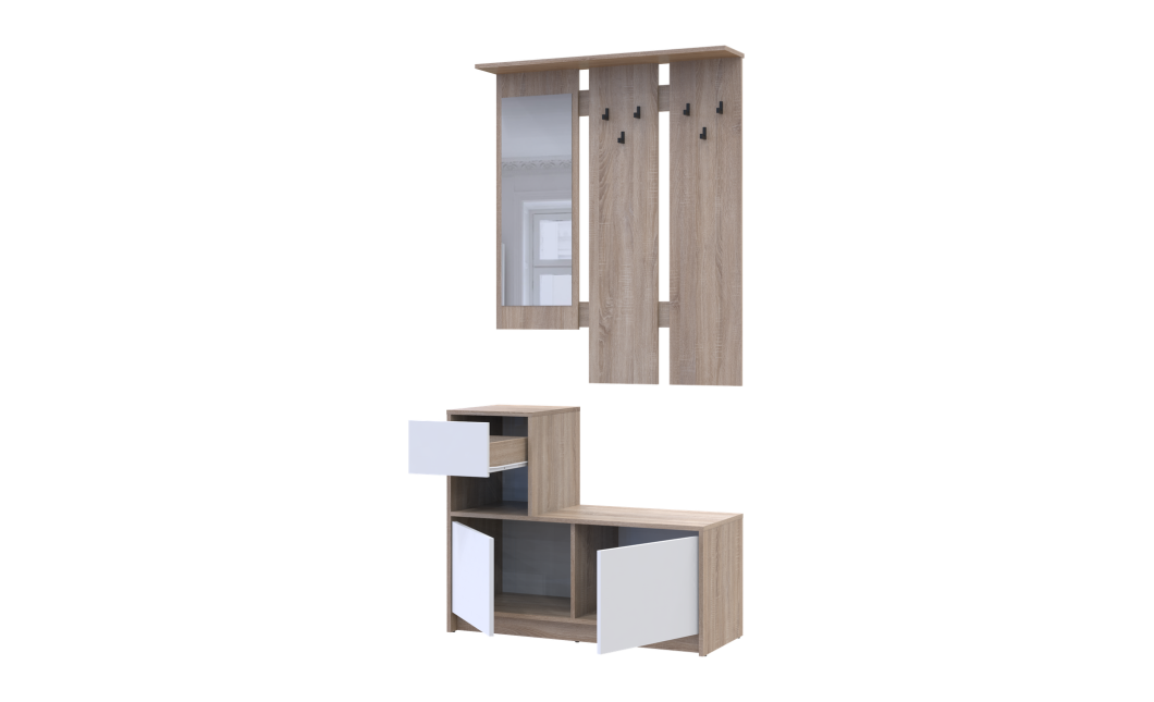 Előszobaszekrény Doros Bella Sonoma tölgy/Fehér 1 Bútorlap / 1 tükör 100х40х210 (44900410)