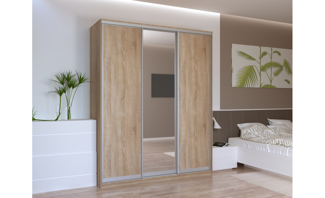 Tolóajtós gardróbszekrény Doros City light Sonoma tölgy 2 bútorlap / 1 tükör 180х60х225 (41070010)