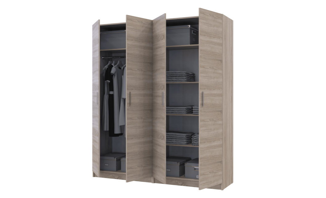 Gardróbszekrény szett Doros Promo polcokkal Sonoma tölgy 2+2 bútorlap 180x48x204 (44900287)